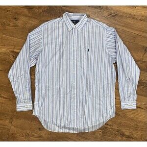 Ralph Lauren Shirt Mens Large 17, 36/37 Yarmouth Blue White Orange Vintage 80s